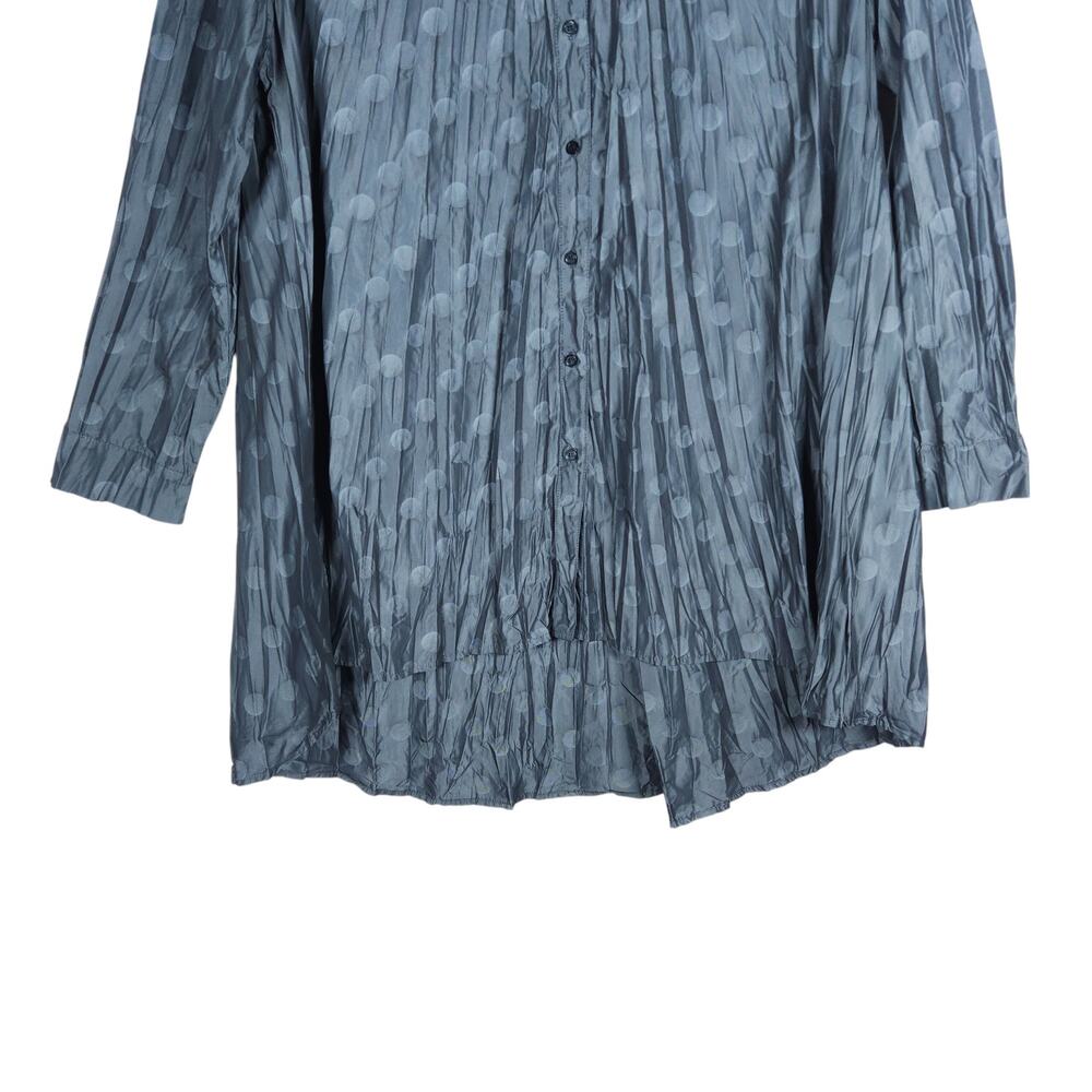Sun Kim Tunic Jacket Medium Gray Pleated Polka Dot Button Down Artsy Boho Chic - Picture 5 of 13